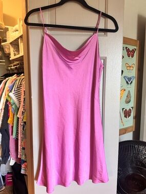 Hemline Pink Satin Slip Dress Cowl Neck Mini Dress Size M